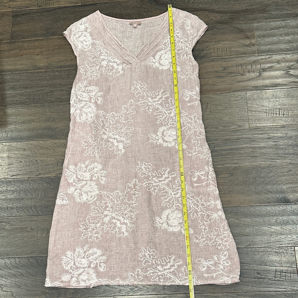 Lina Tomei Linen Embroidered Blush Floral Midi Dress
